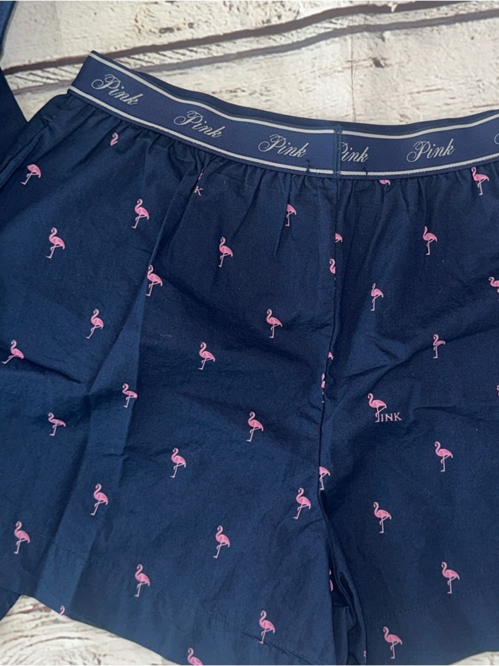 Pink Victoria’s Secret Navy And Pink Flamingo Print Pajama Set - Picture 3 of 6